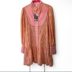 Source Unknown Pink and peach Eyelet Tiered woman’s Dress